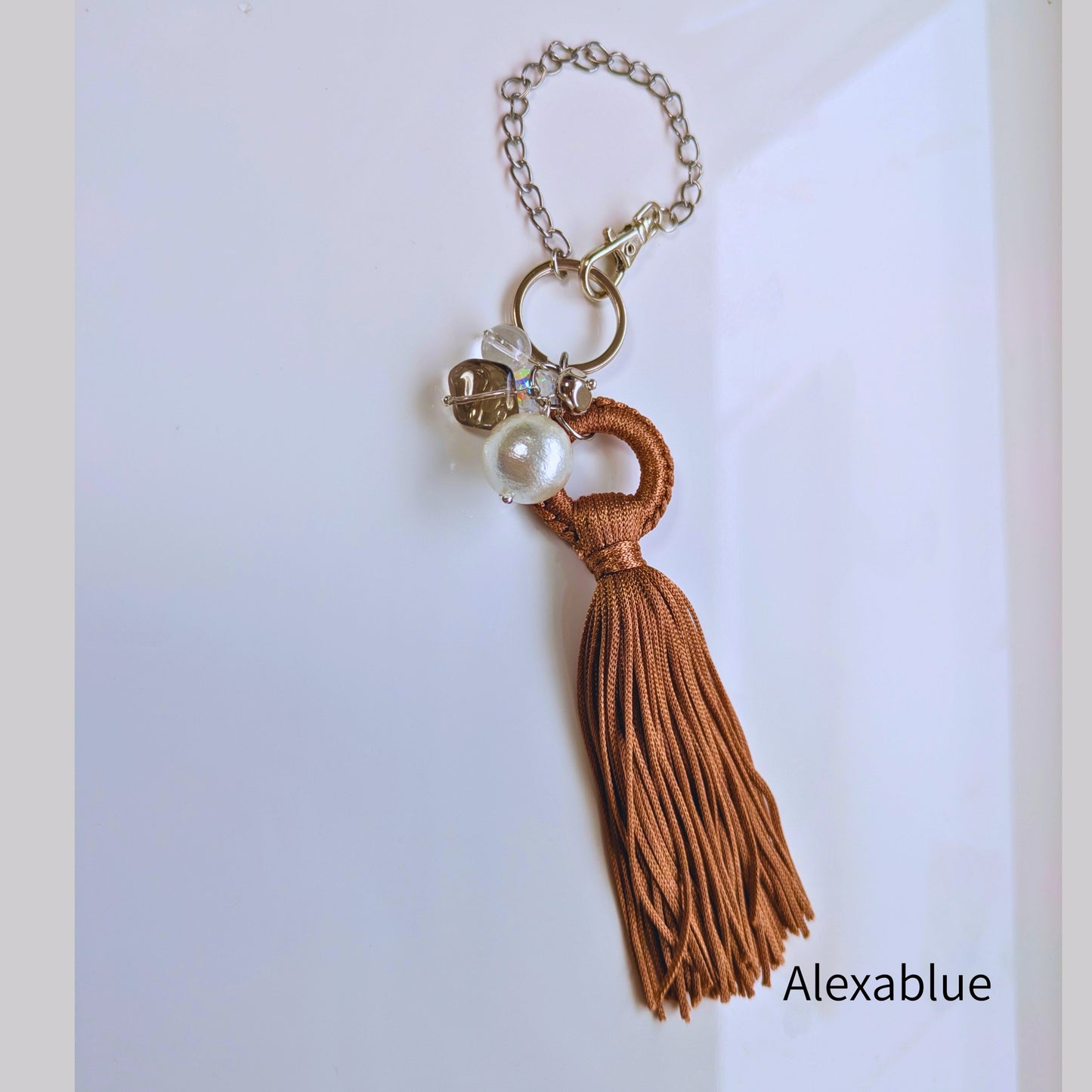 Eternal Tassel Charm | Choose Your Long Tassel × Crystal Quartz × Cotton Pearl | Adorable Bag Charm for Adults