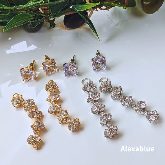 2way ビジューピアス|ゴールド&シルバー|きらきらピアス|ウェディング・パーティー対応 大人上品アクセサリー