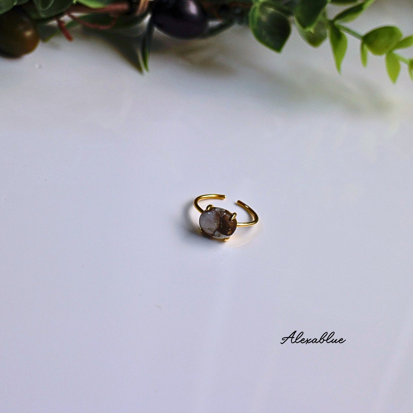 Copper Calcite Ring, Silver 925 Ring, Natural Stone Ring