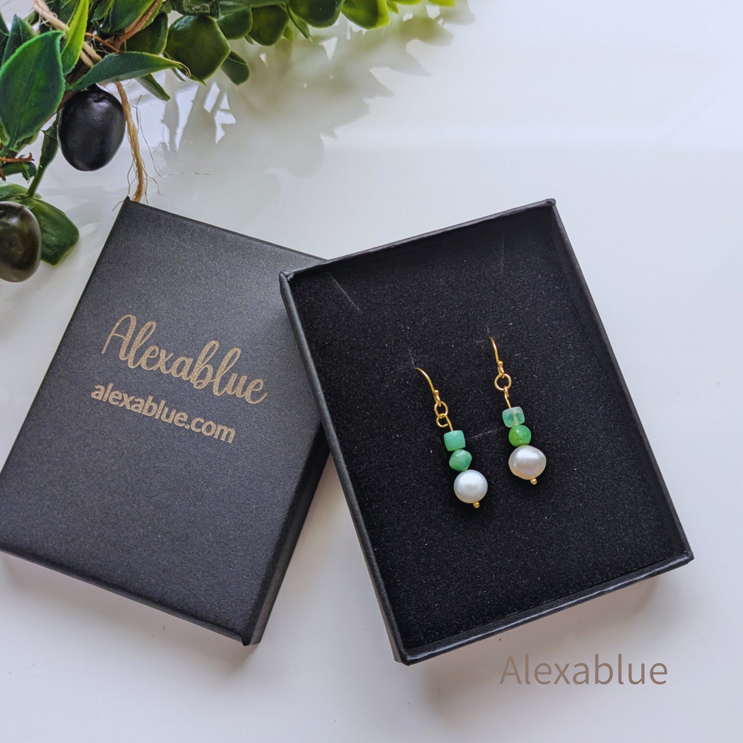 【5月誕生石】S925 Gold Plated クリソプレーズ×淡水パールピアス / Chrysoprase & Freshwater Pearl Earrings
