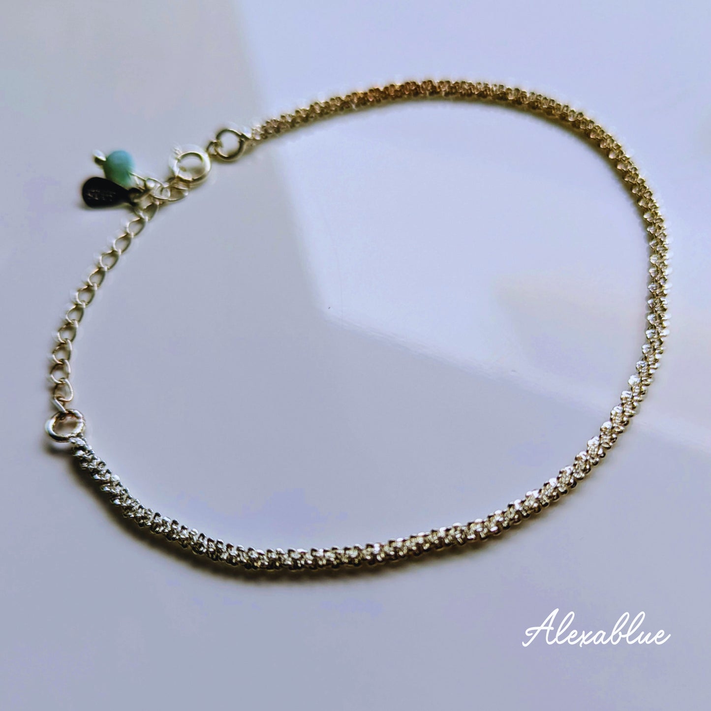 Luna Line Aqua Anklet S925 Anklet with Aquamarine, Sterling Silver 925 Anklet for Women & Unisex