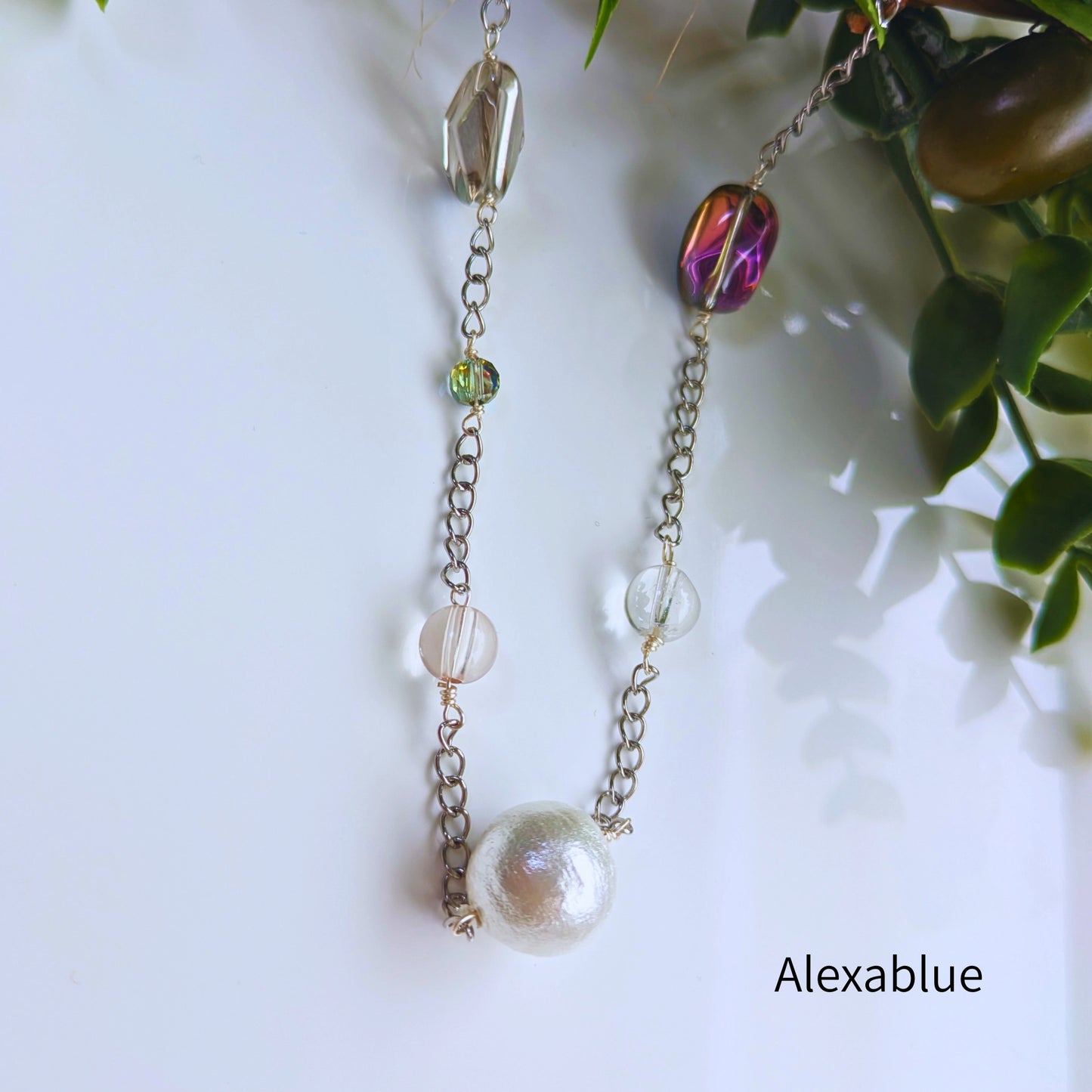 Shine & Serenity Cotton Pearl x Crystal Stainless Steel Necklace April Birthstone Jewelry for a Calm Mind