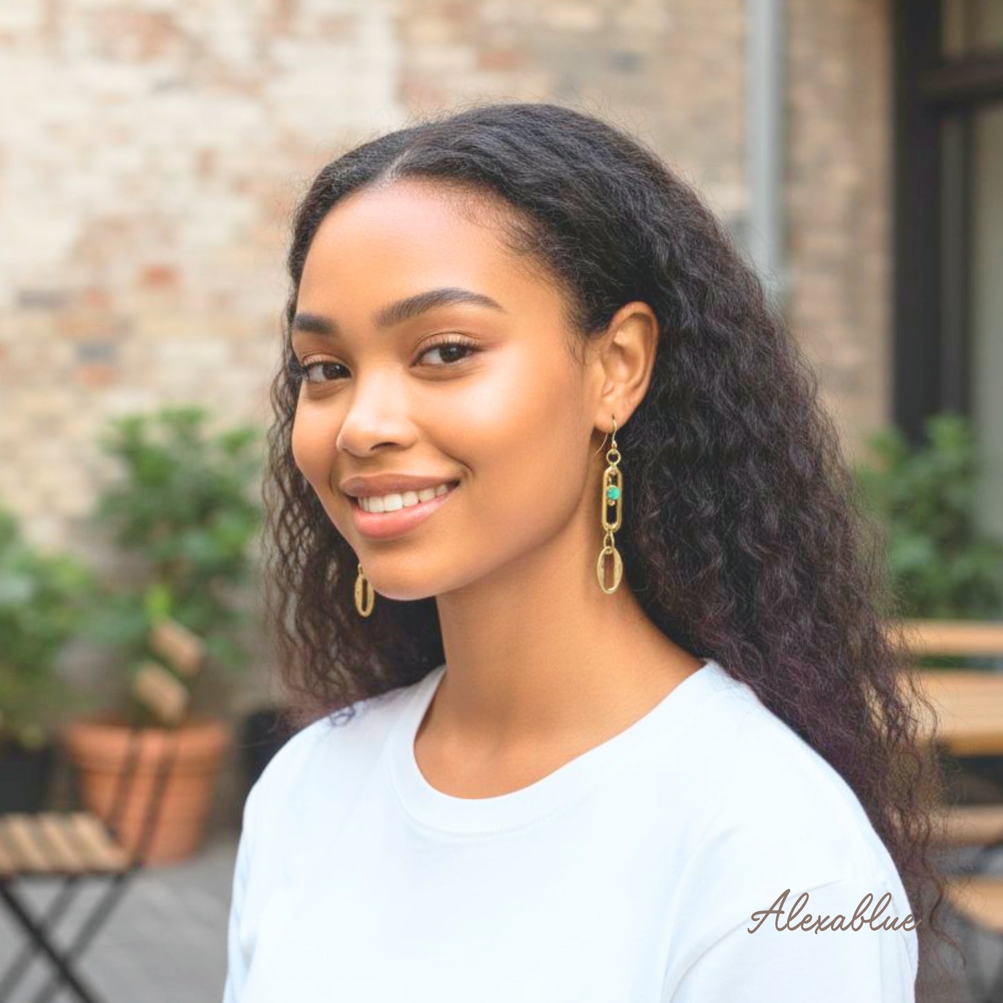 Turquoise Stainless Steel Vertical Chain Earrings for Women, Natural Stone Jewelry, Adult Casual, Simple, Stylish, Hypoallergenic