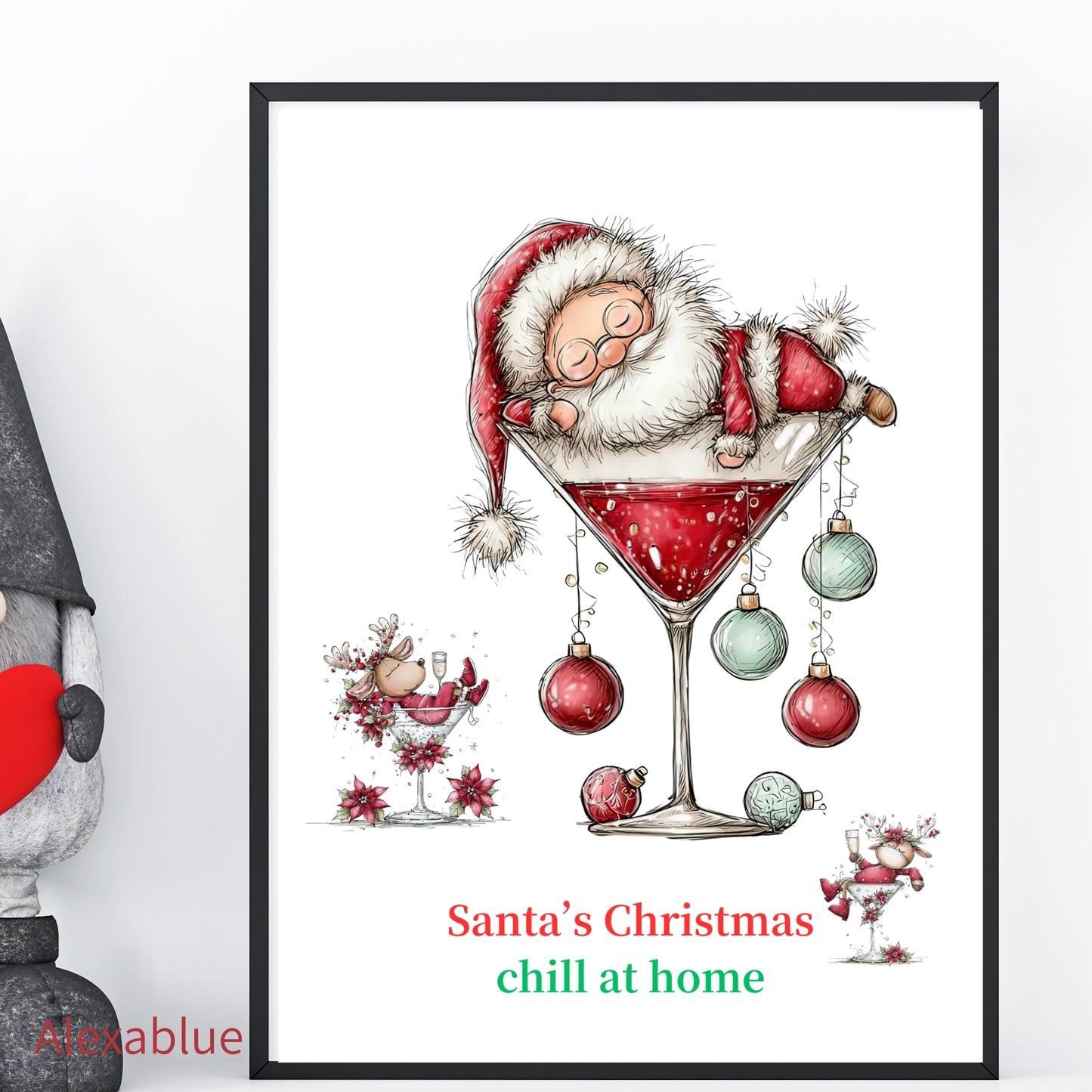 Santa's Christmas Chill at Home | Santa's Chill Christmas Poster | Scandinavian Style, Stylish Interior Art