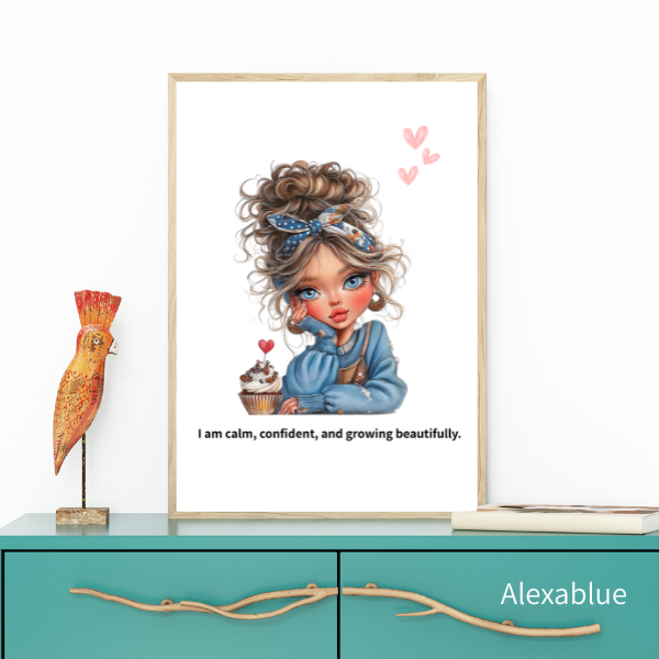 Calm & Confident|Girly Affirmation Poster|English Interior Art to Encourage Growth