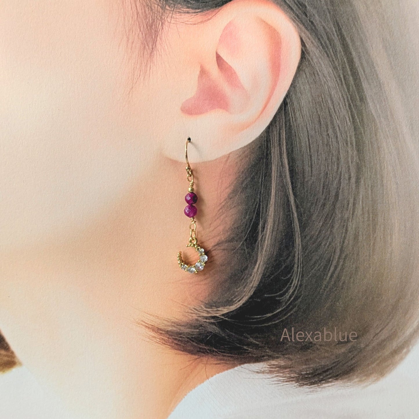 Luna & Ruby // K14GF アシンメトリーピアス / 7月誕生石