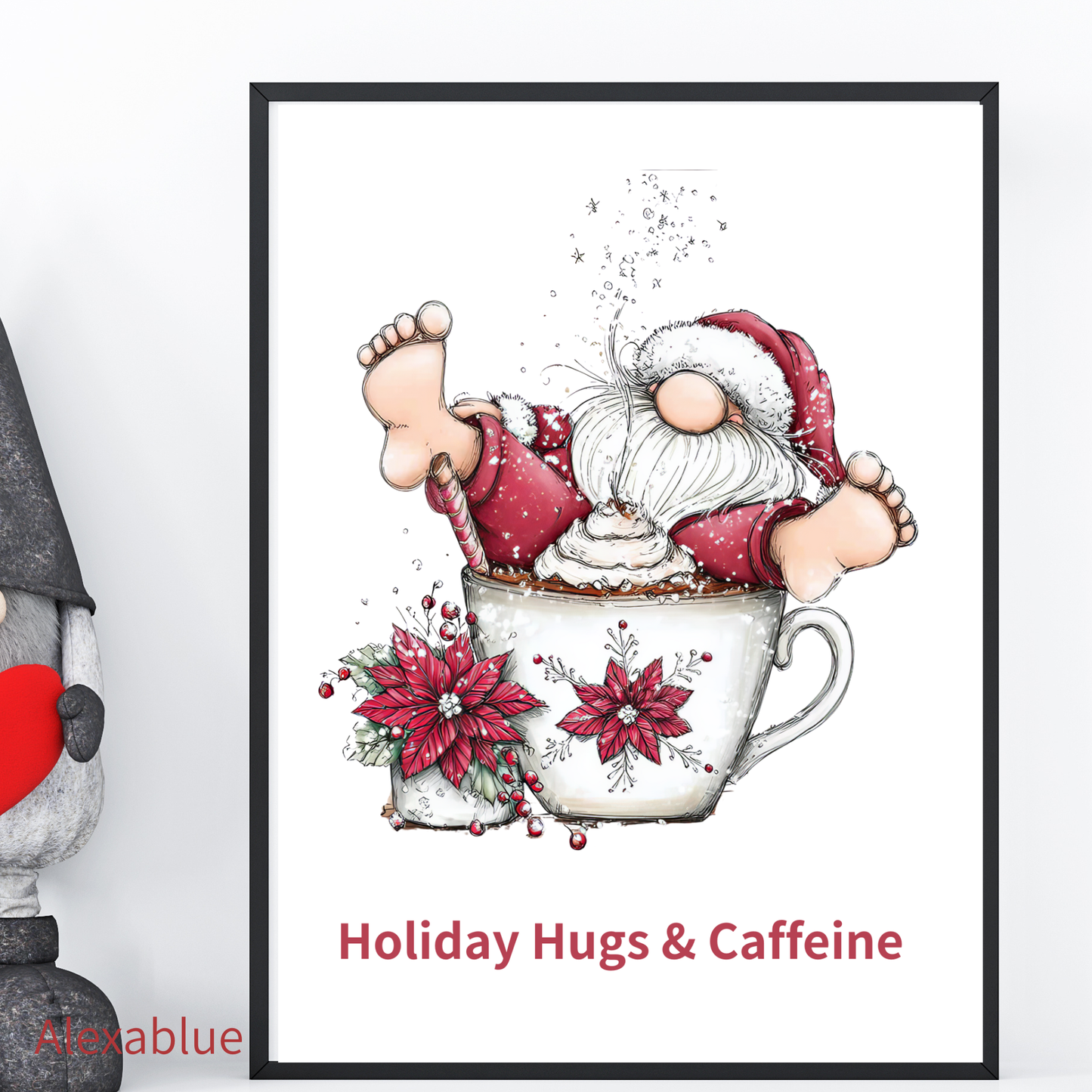 Holiday Hugs & Caffeine|Sleepy Santa's Coffee Break Interior Poster ~For Holiday Decor, Cafe-Style Art, or a Christmas Gift~