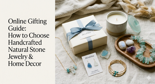 Handcrafted natural stone jewelry and sea glass decor gift set by alexablue.