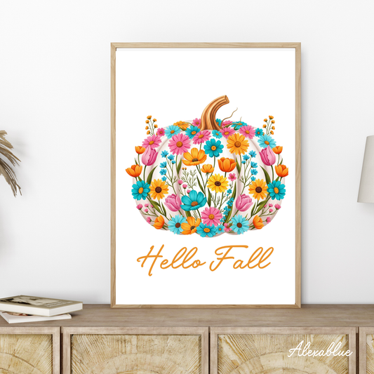 Hello Fall Colorful Pumpkin Poster | Stylish Nordic Interior Art A4 Wall Hanging Wall Decor