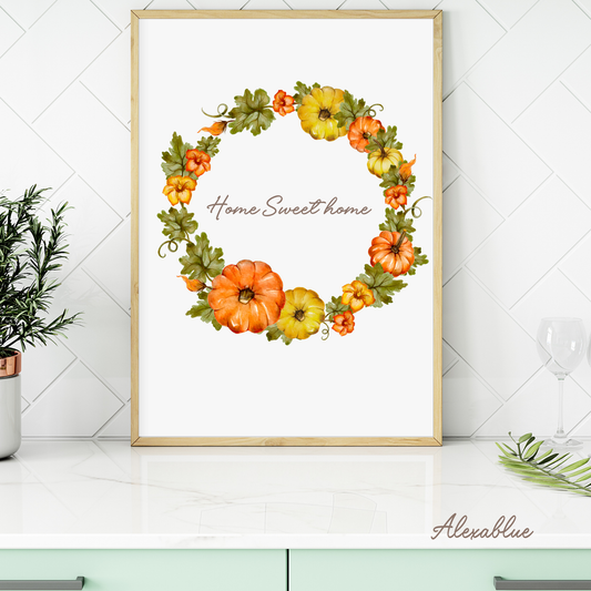 Autumn HOME sweet home Poster | Autumn Interior Art Nordic Style Stylish Wall Decor A4
