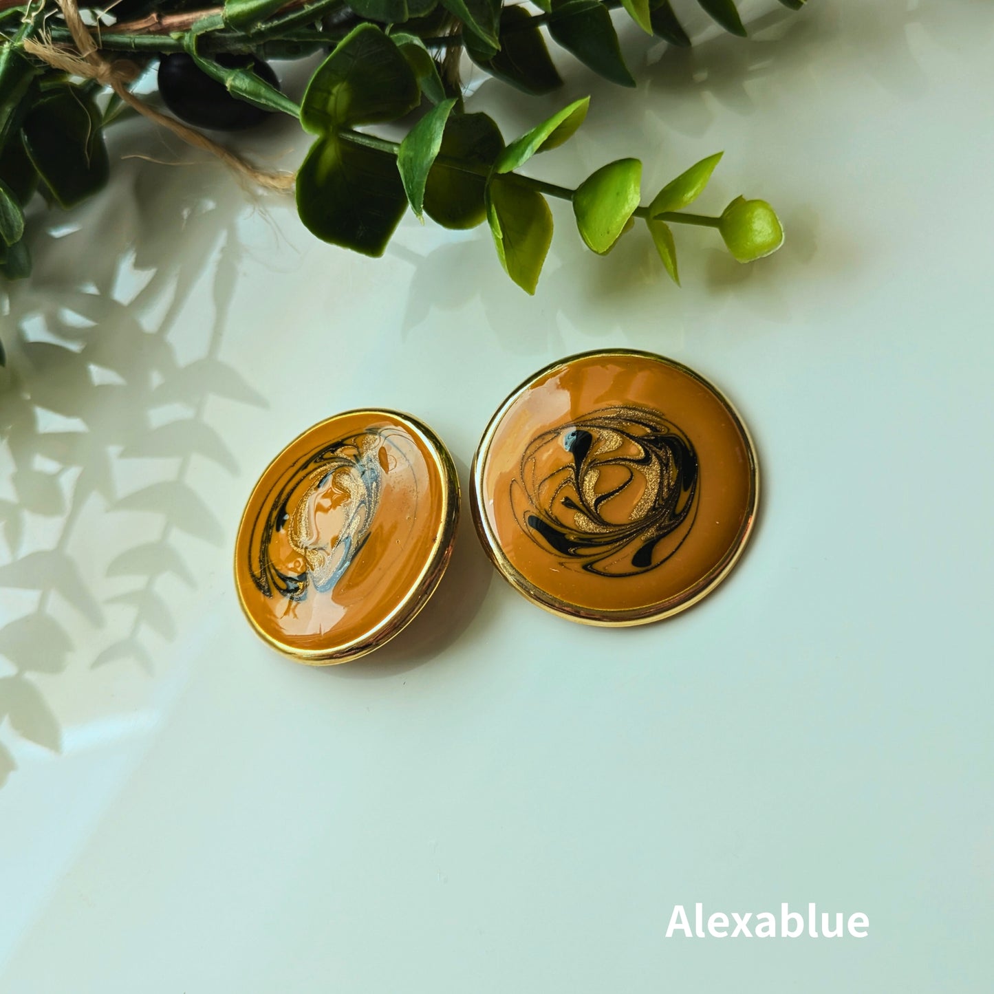 Caramel Marble Antique Earrings | American Vintage Caramel x Black x Gold Marble Large Antique Earrings