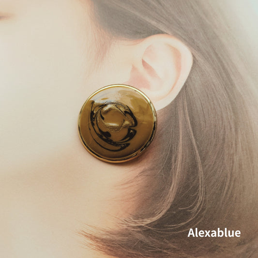 Caramel Marble Antique Earrings｜アメリカ買い付け キャラメル×ブラック×ゴールド マーブル 大ぶりアンティークイヤリング