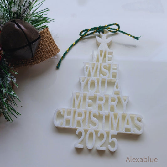 We Wish a Merry Christmas 2025｜White Letter 3D Print Christmas Tree Ornament｜Monotone Chic Interior