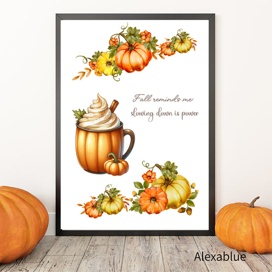 Fall Reminds Me Poster | Autumn Poster Nordic Style Interior Art Poster Pumpkin Autumn Colors Wall Decor