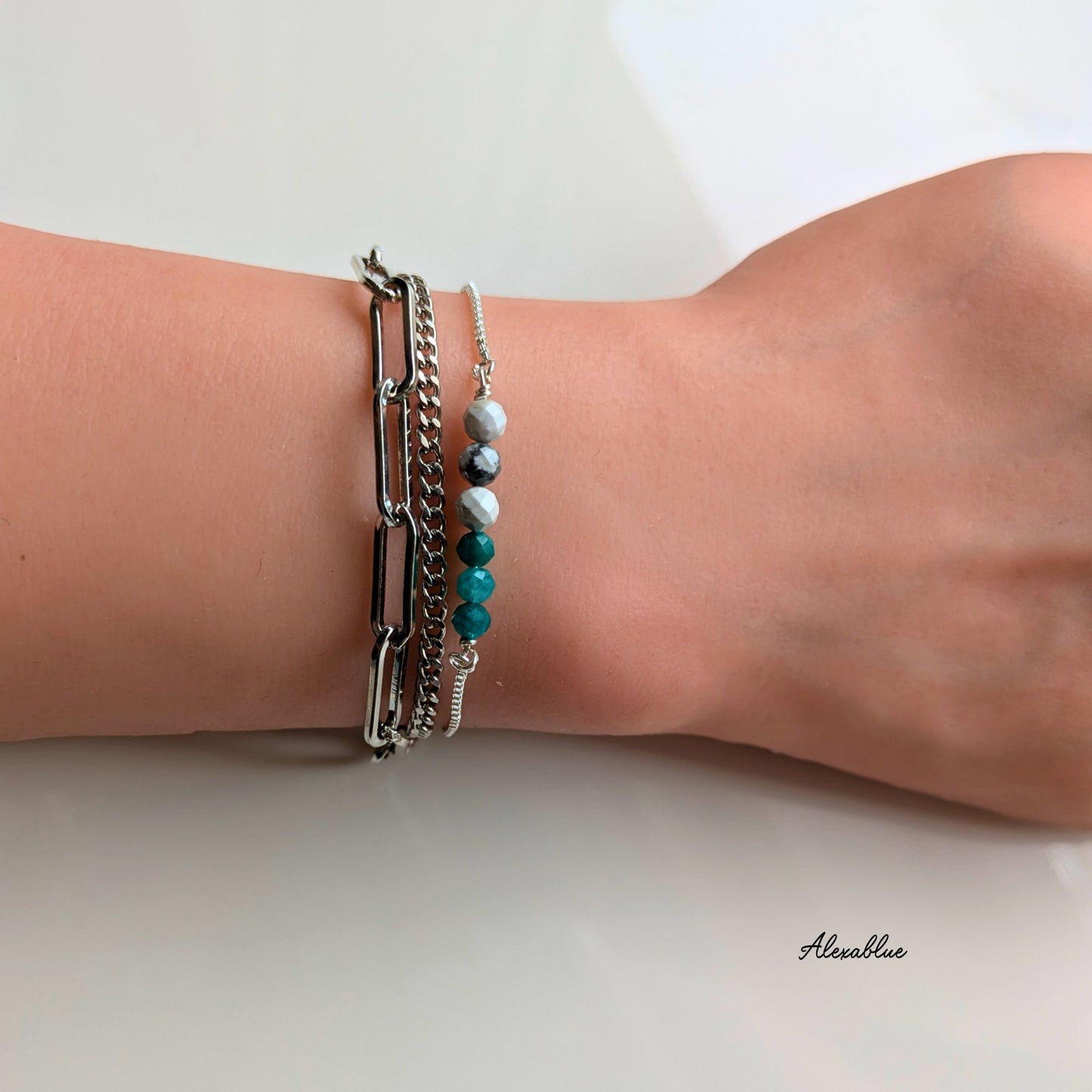 3-Way Natural Stone Bracelet Set: Turquoise 2-Strand Men's Style & Amazonite x Howlite Delicate Bracelet