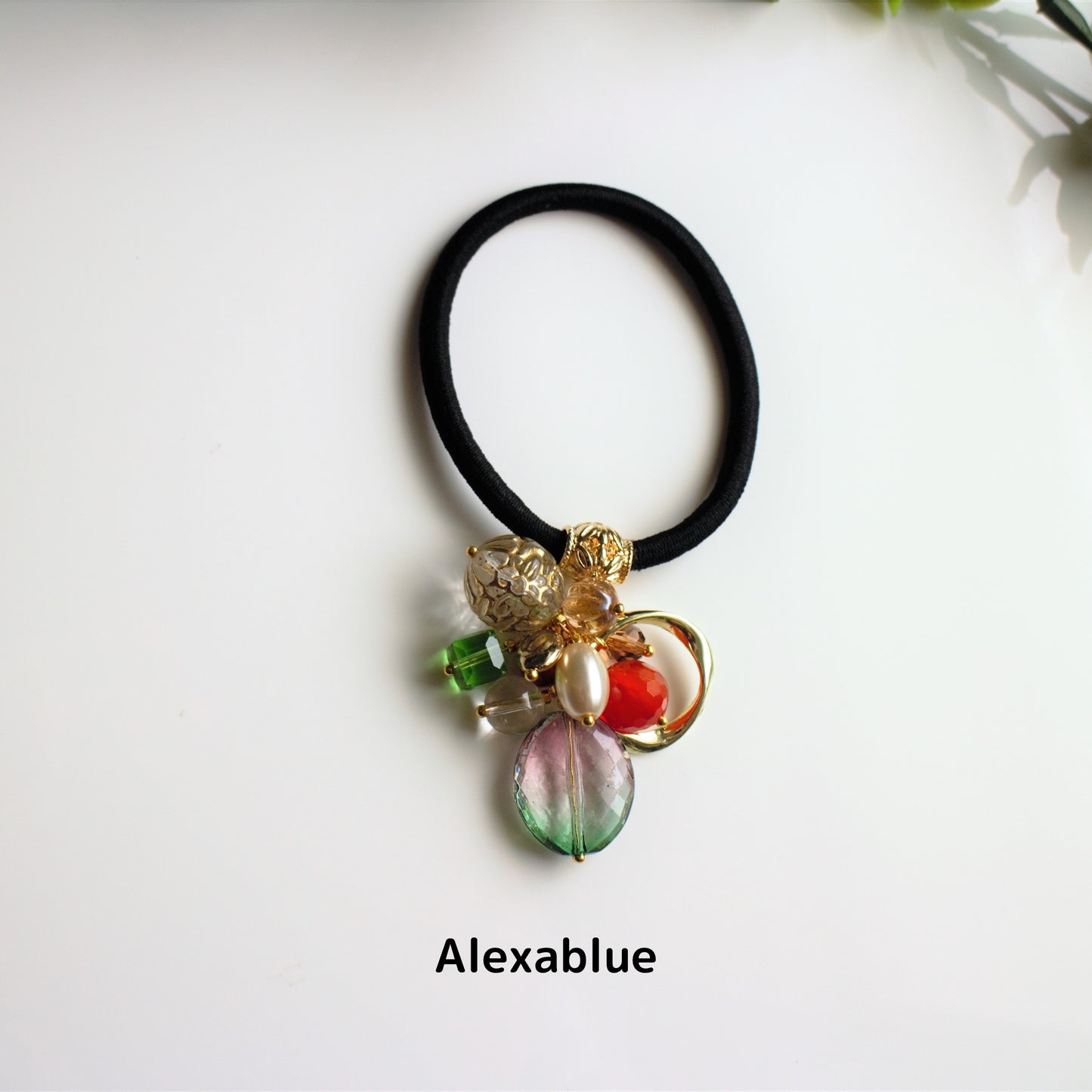 Natural Stone & Aurora Bead Hair Accessory - Carnelian, Cotton Pearl, July Birthstone Hair Tie