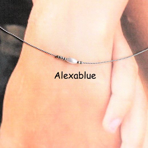 Tiny Pearl Silver Silk Cord Bracelet (silver925)