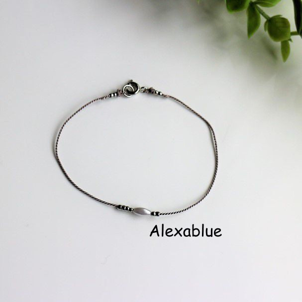 Tiny Pearl Silver Silk Cord Bracelet (silver925)