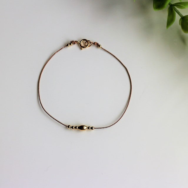 Gold Tiny Pearl Silk Cord Bracelet, K14GF