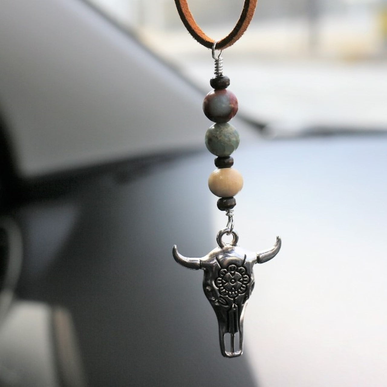 Impression Stone | Natural Black Onyx Car Rearview Mirror Hanging (Choose from 3 charms)