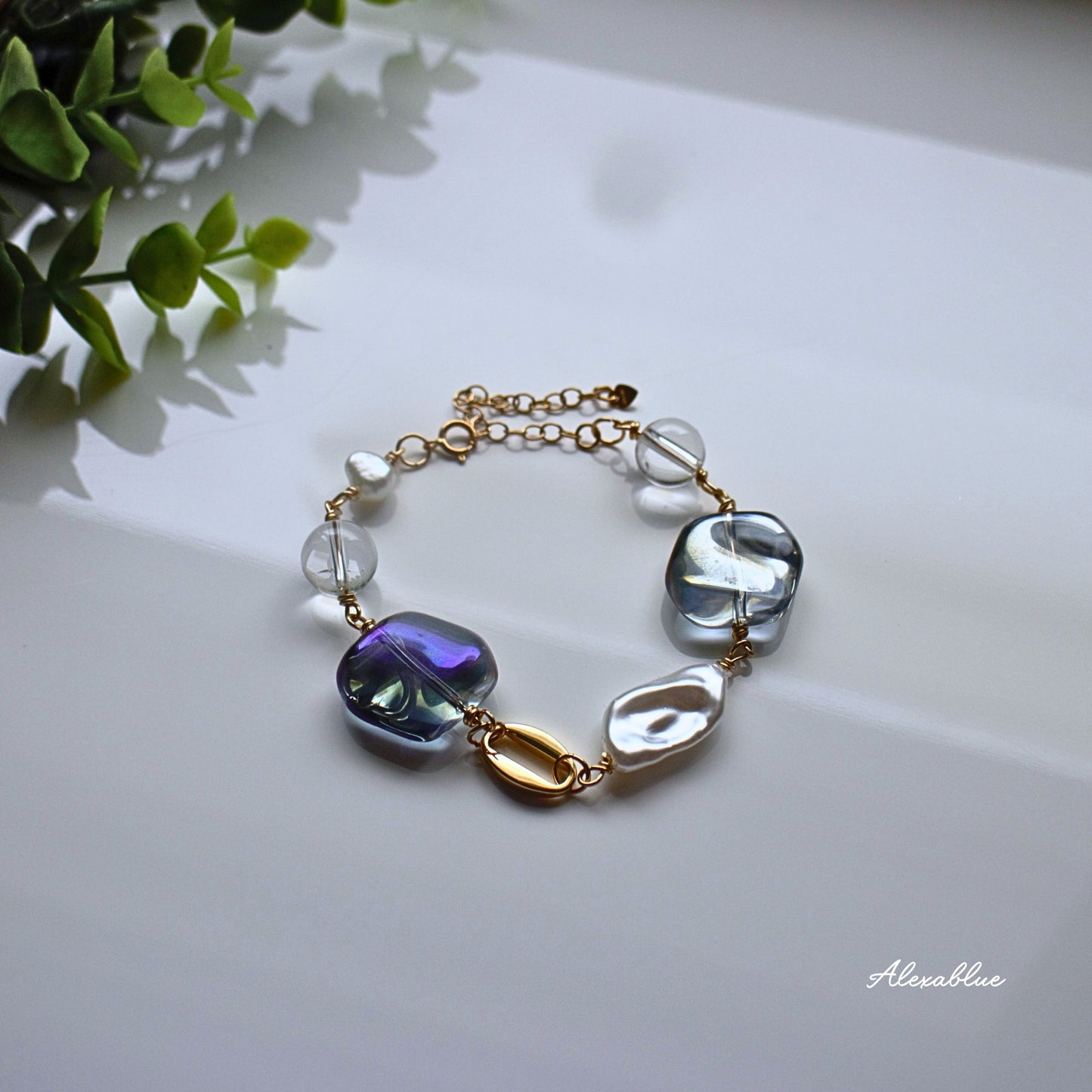 Aurora Baroque Pearl Crystal Bracelet K14GF Bracelet April Birthstone