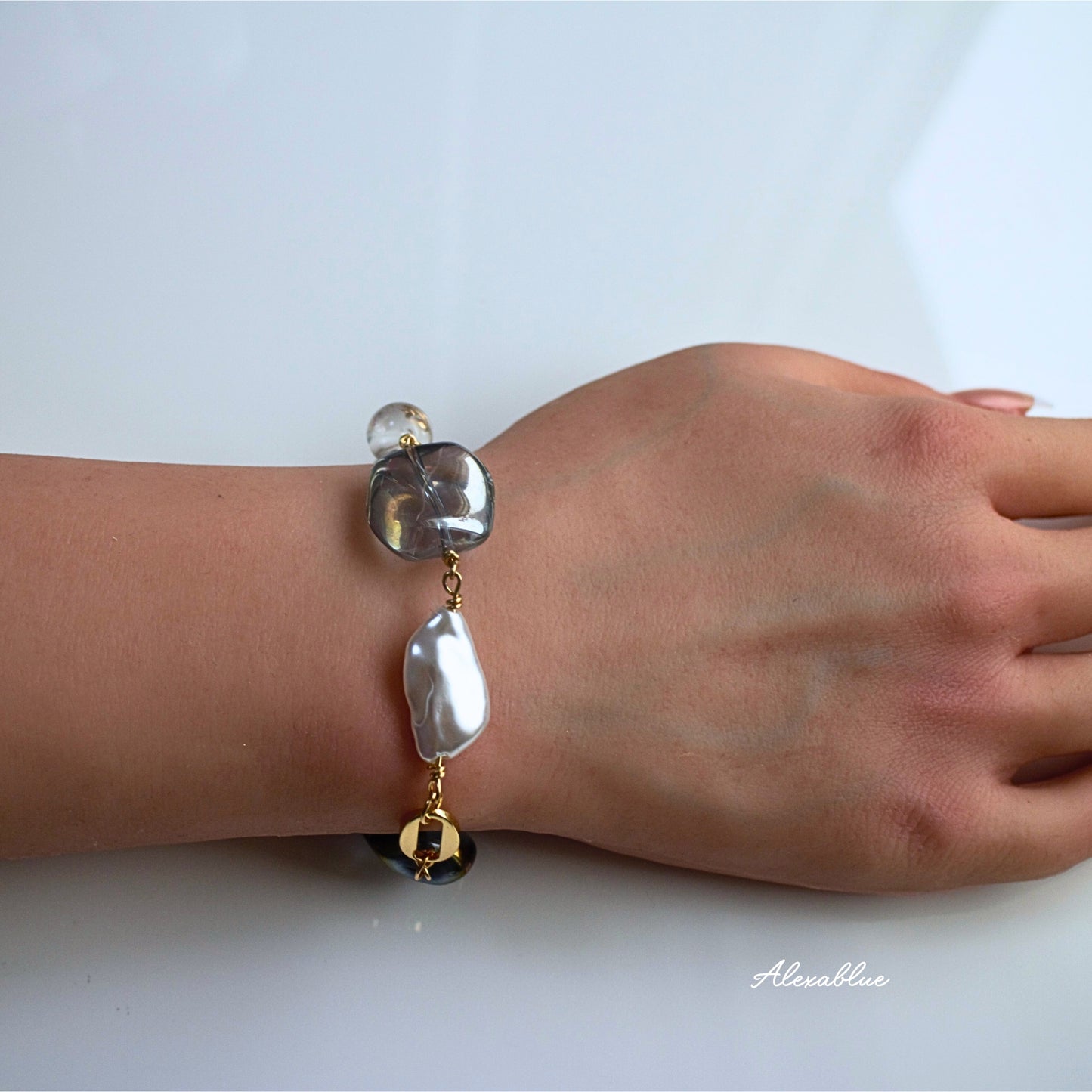 Aurora Baroque Pearl Crystal Bracelet K14GF Bracelet April Birthstone