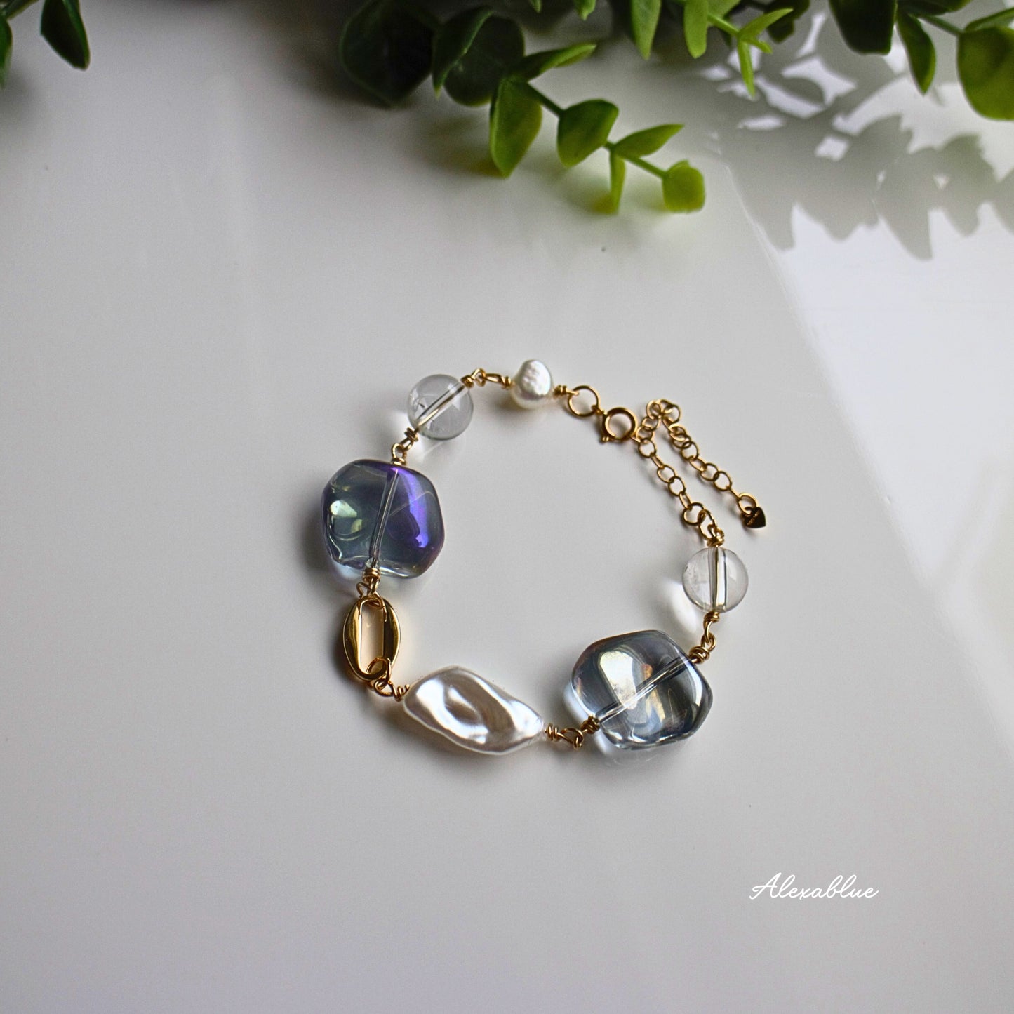 Aurora Baroque Pearl Crystal Bracelet K14GF Bracelet April Birthstone