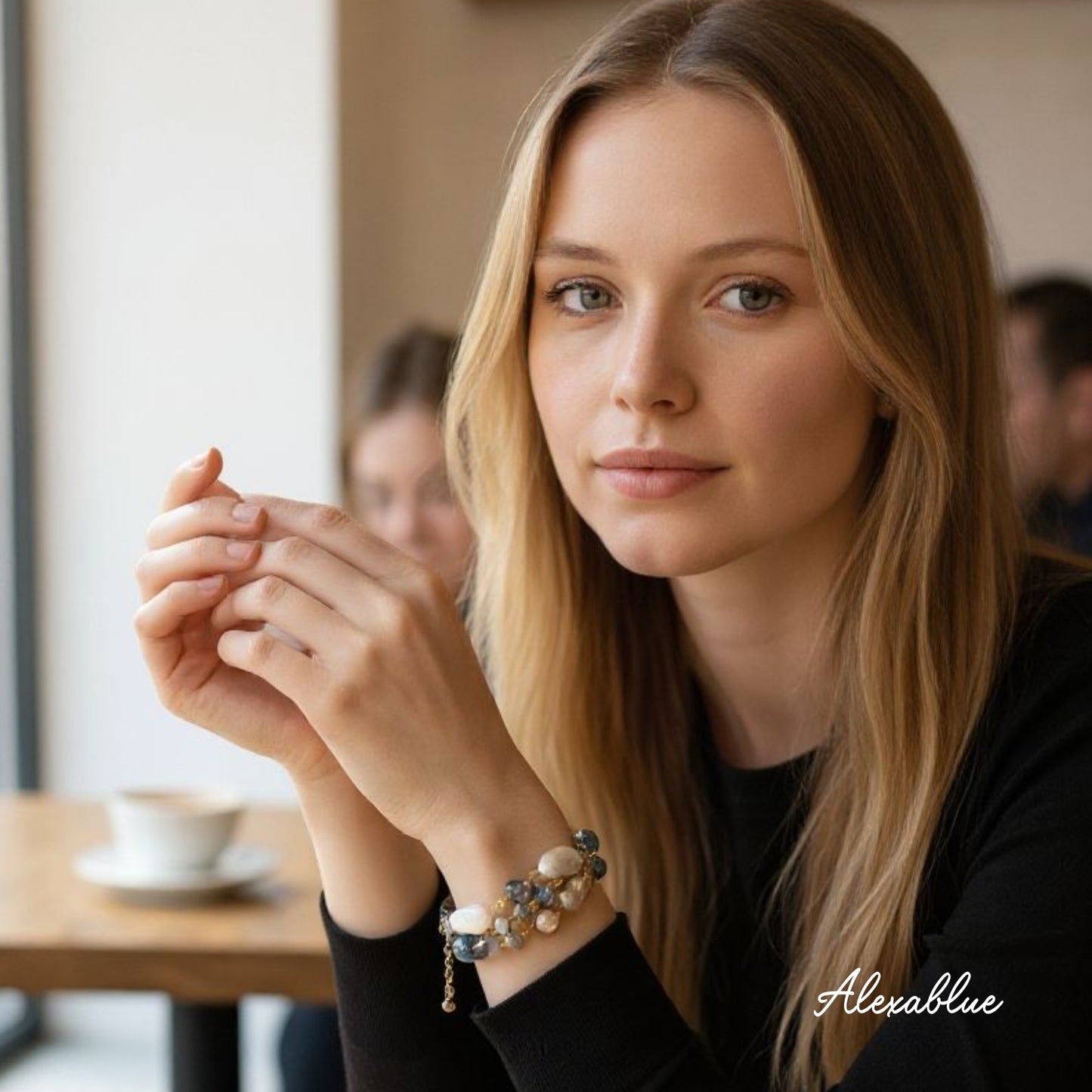 Blue Serenity | Blue Jade x Gray Onyx Double-Strand Bracelet | Natural Stone Power Stone Women's Statement Design Recommended for Parties