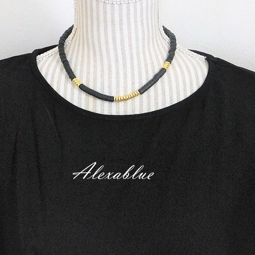 Black Flat Bead Ethnic Necklace