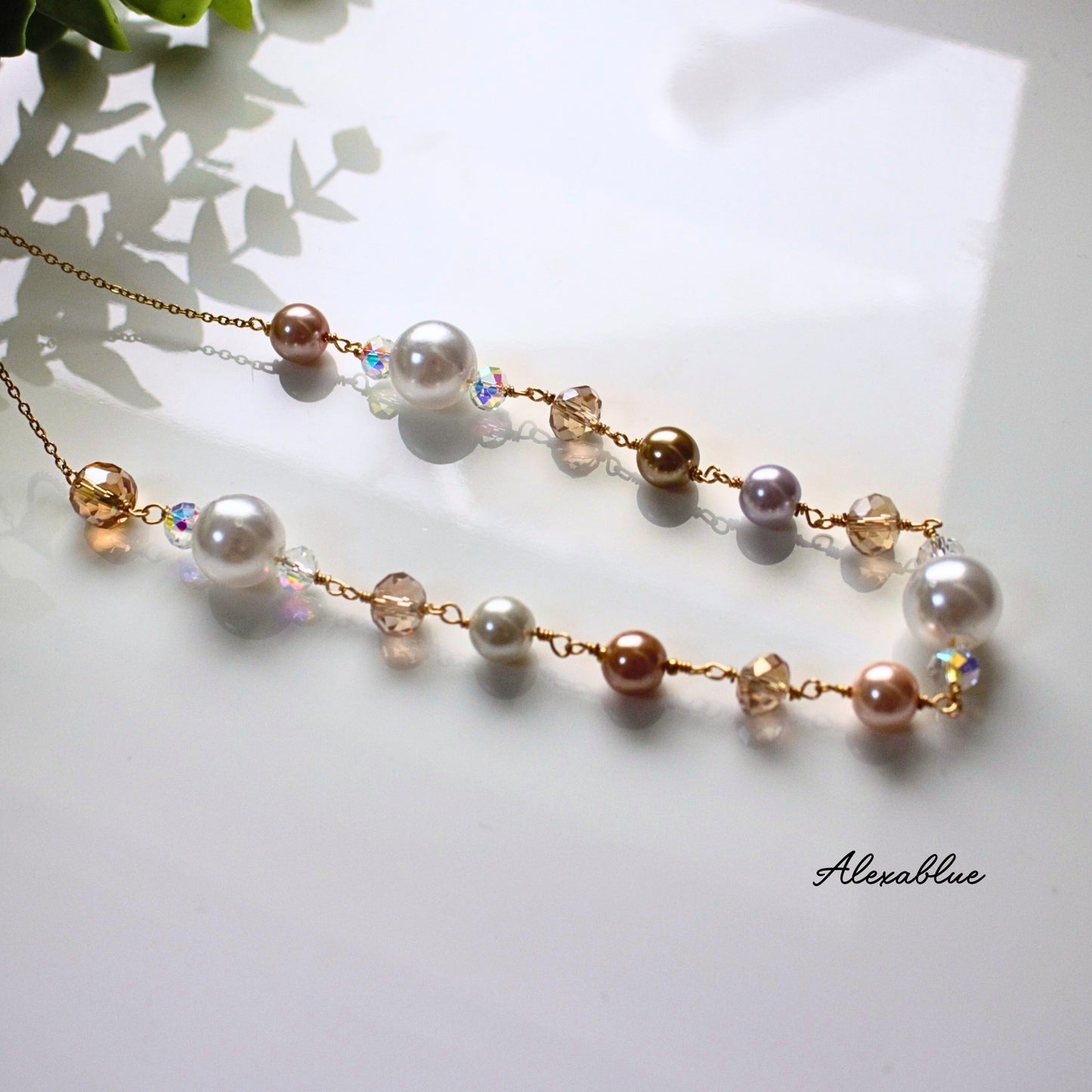 Champagne Color Long Necklace, Surgical Stainless Steel Necklace