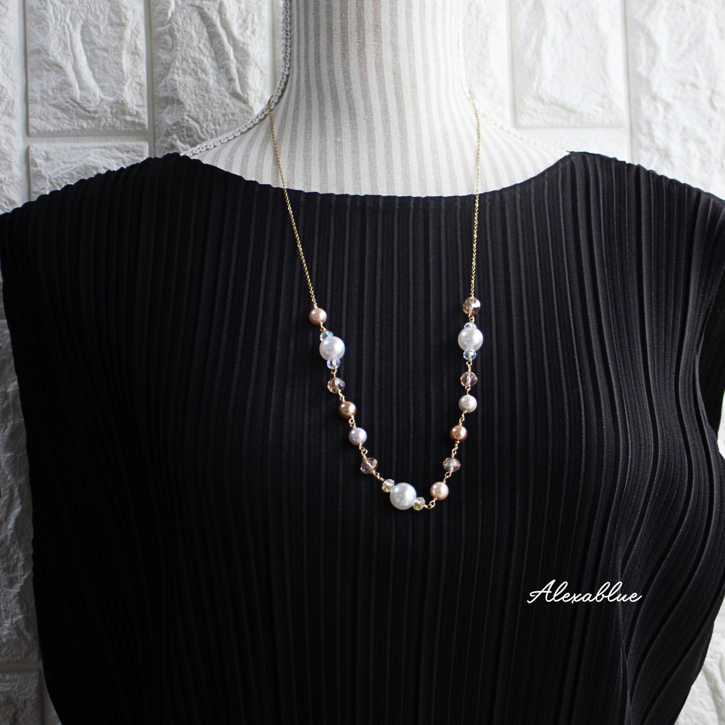 Champagne Color Long Necklace, Surgical Stainless Steel Necklace