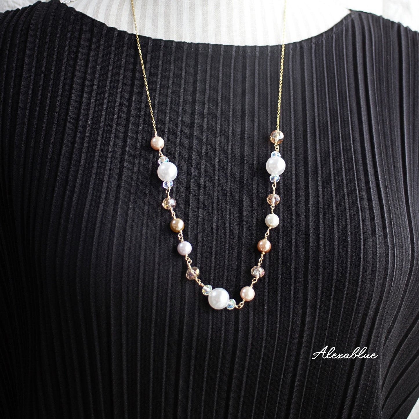 Champagne Color Long Necklace, Surgical Stainless Steel Necklace