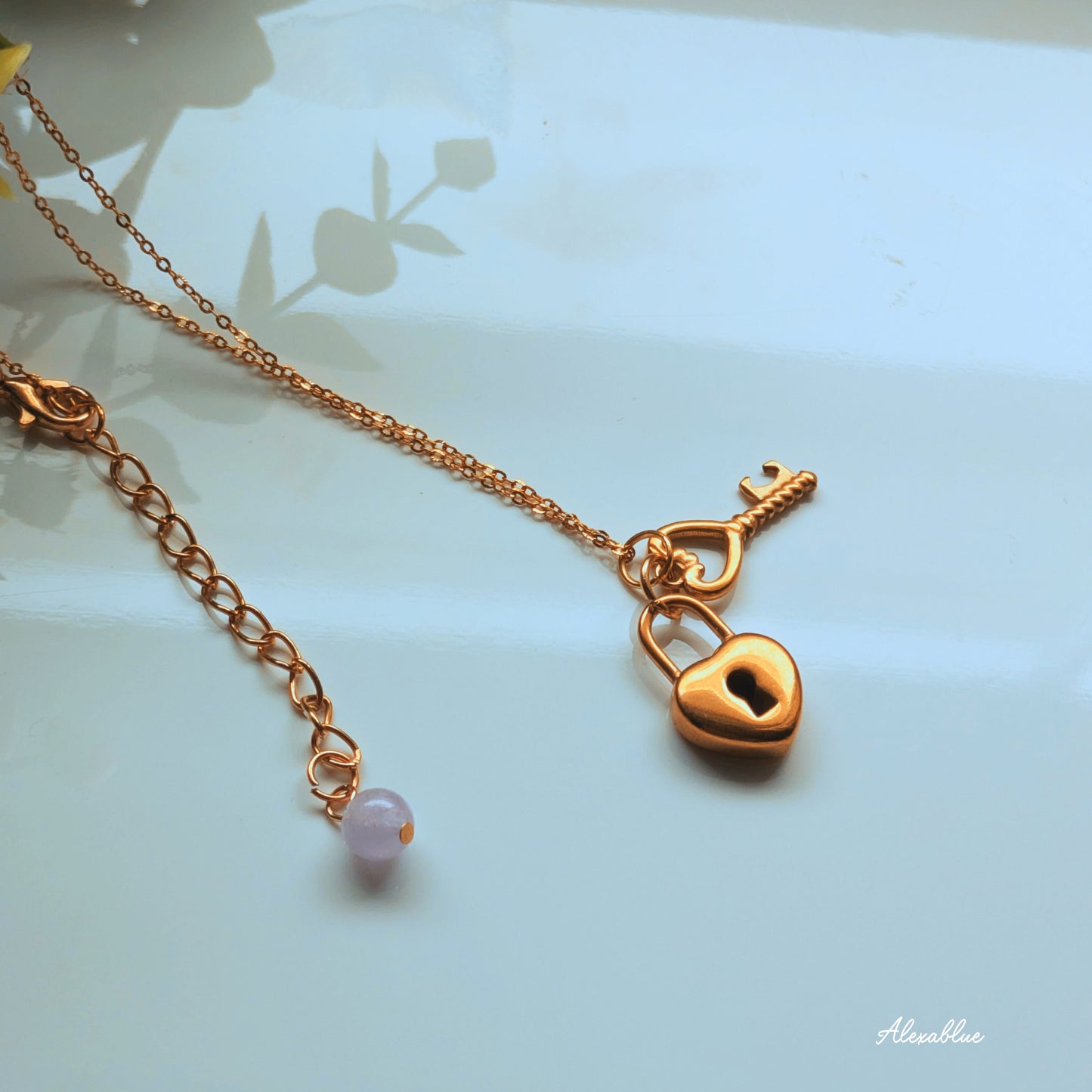 [With Natural Stone] Key Necklace, Heart, Lavender Amethyst, with Adjuster, Simple, Elegant