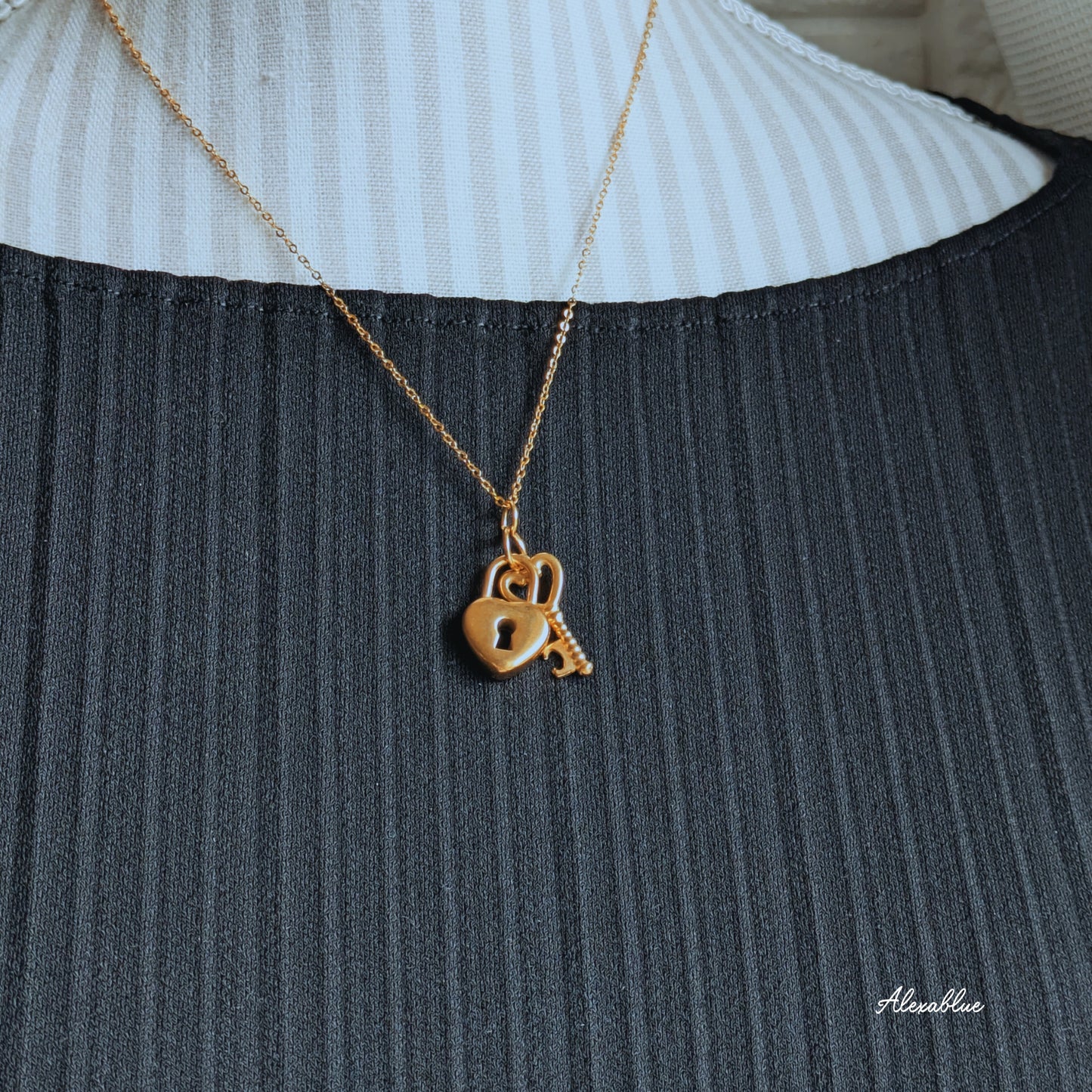 [With Natural Stone] Key Necklace, Heart, Lavender Amethyst, with Adjuster, Simple, Elegant