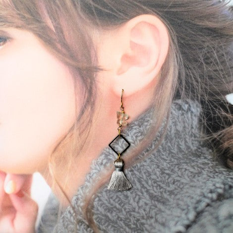Crystal Asymmetric Tassel Earrings - April Birthstone