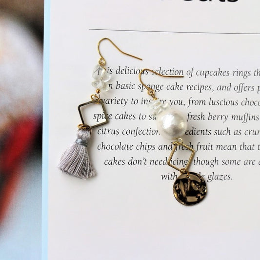 Crystal Asymmetric Tassel Earrings - April Birthstone