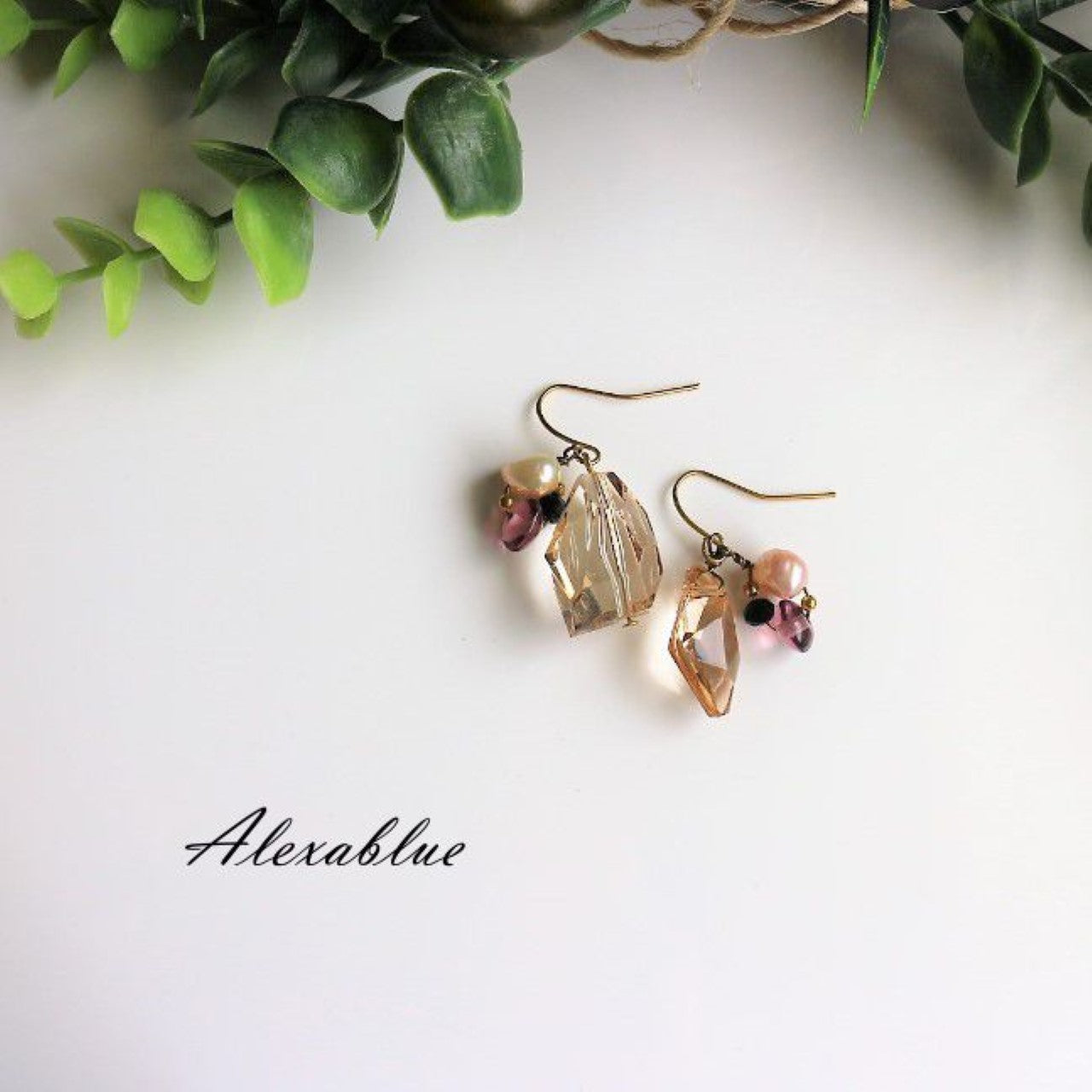 Asymmetrical Clear Pink Freshwater Pearl Earrings