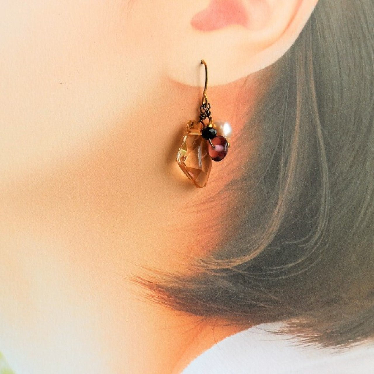 Asymmetrical Clear Pink Freshwater Pearl Earrings