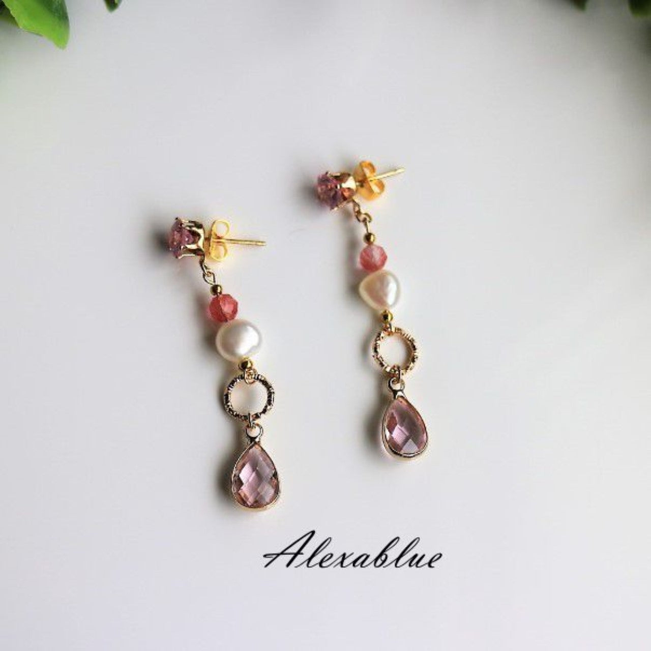 Wedding Earrings - Cherry Quartz and Freshwater Pearl Earrings