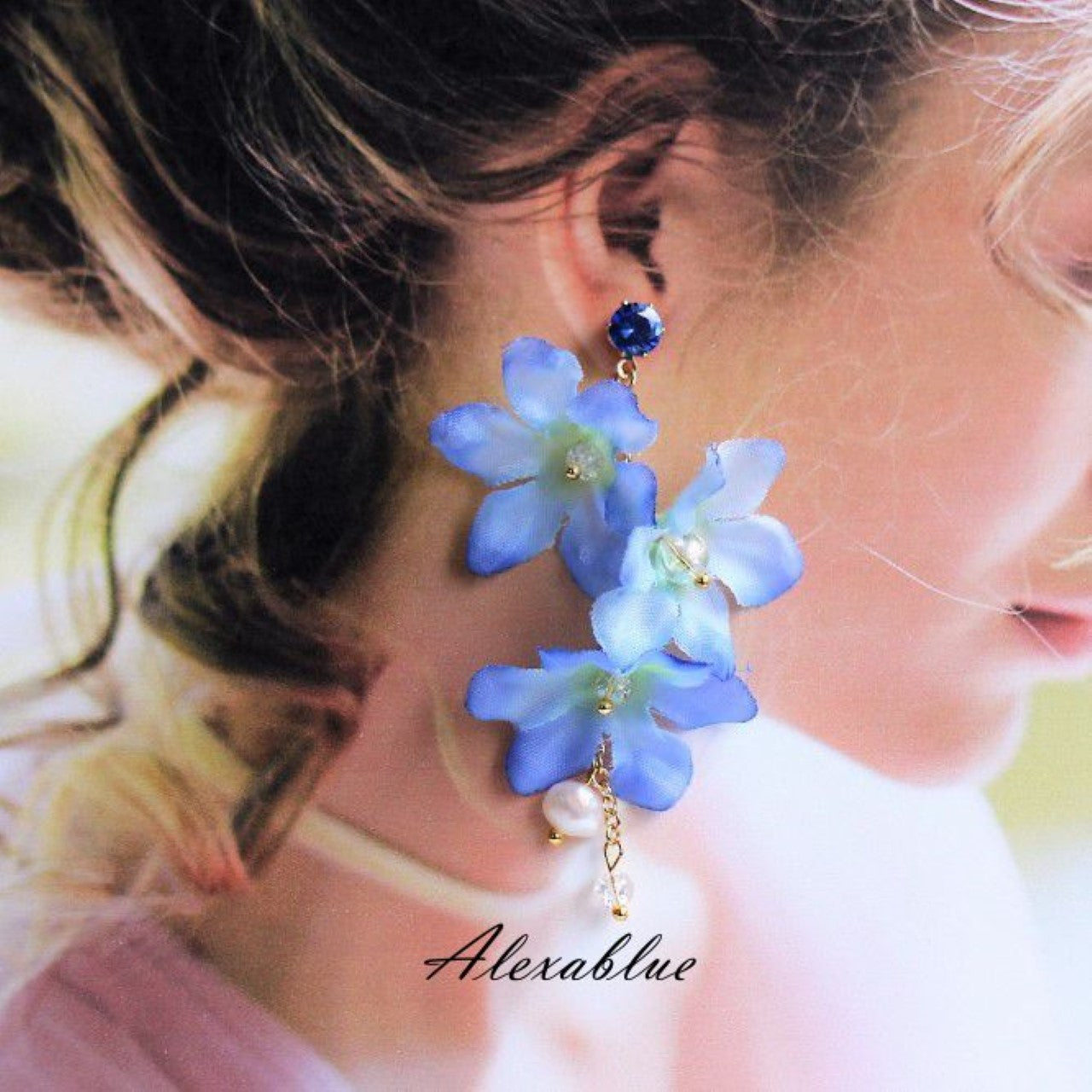 Wedding Accessory Blue Flower Earrings