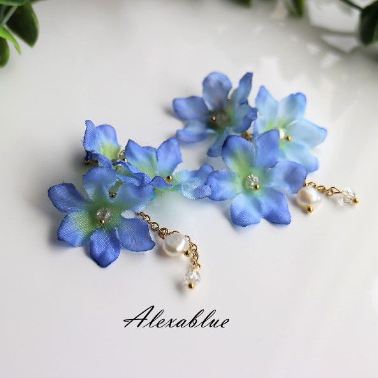 Wedding Accessory Blue Flower Earrings