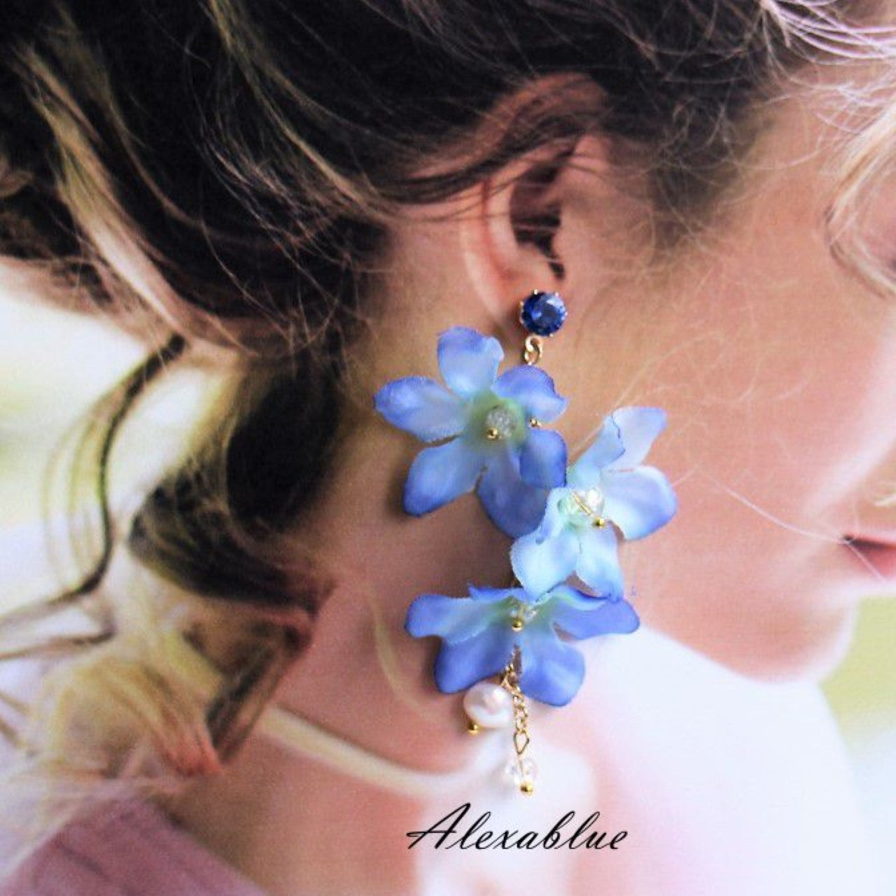 Wedding Accessory Blue Flower Earrings
