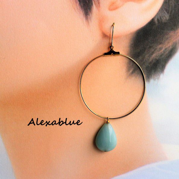 Amazonite Hoop Earrings, Natural Stone Earrings, Amazonite Earrings