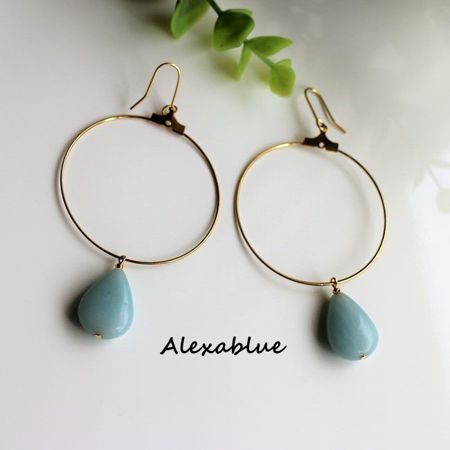Amazonite Hoop Earrings, Natural Stone Earrings, Amazonite Earrings