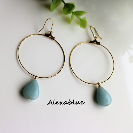 【K14GF】天然石アマゾナイトの洗練モダンフープピアス / 14金ゴールドフィルド・アースカラー・Amazonite Hoop Earrings・ギフト