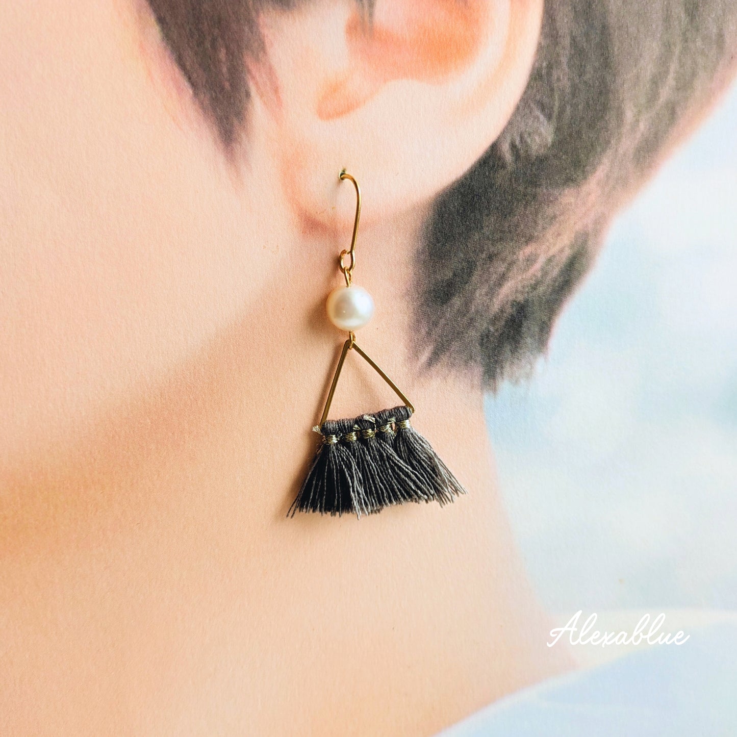 Gray Tassel Freshwater Pearl Earrings - Cute, Elegant, Simple, Gift