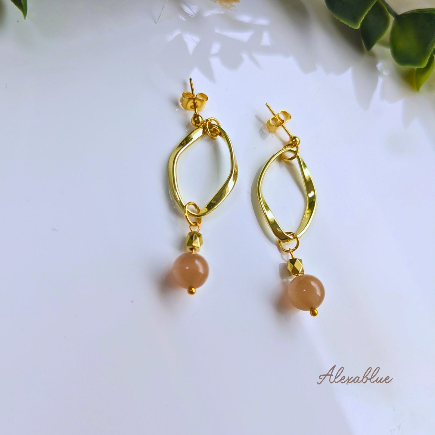 Orange Moonstone Earrings | Natural Stone | Simple & Elegant | Cute & Sophisticated | Hypoallergenic