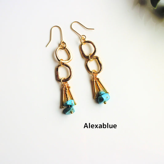 Turquoise Chain Earrings, Natural Stone Earrings, December Birthstone