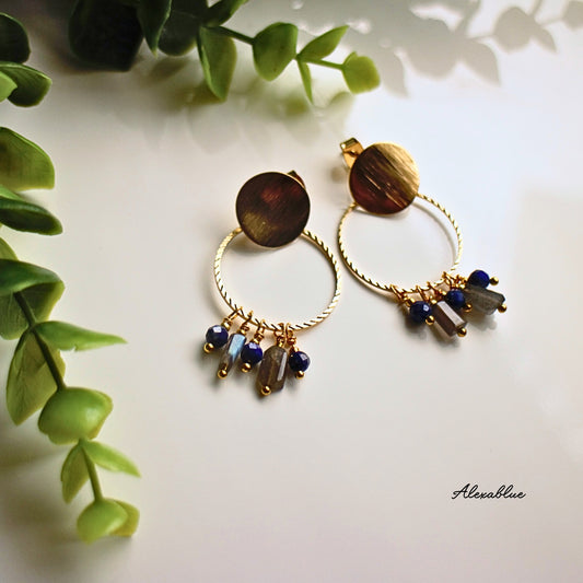 Labradorite & Lapis Lazuli Earrings - Natural Stone Earrings - December Birthstone