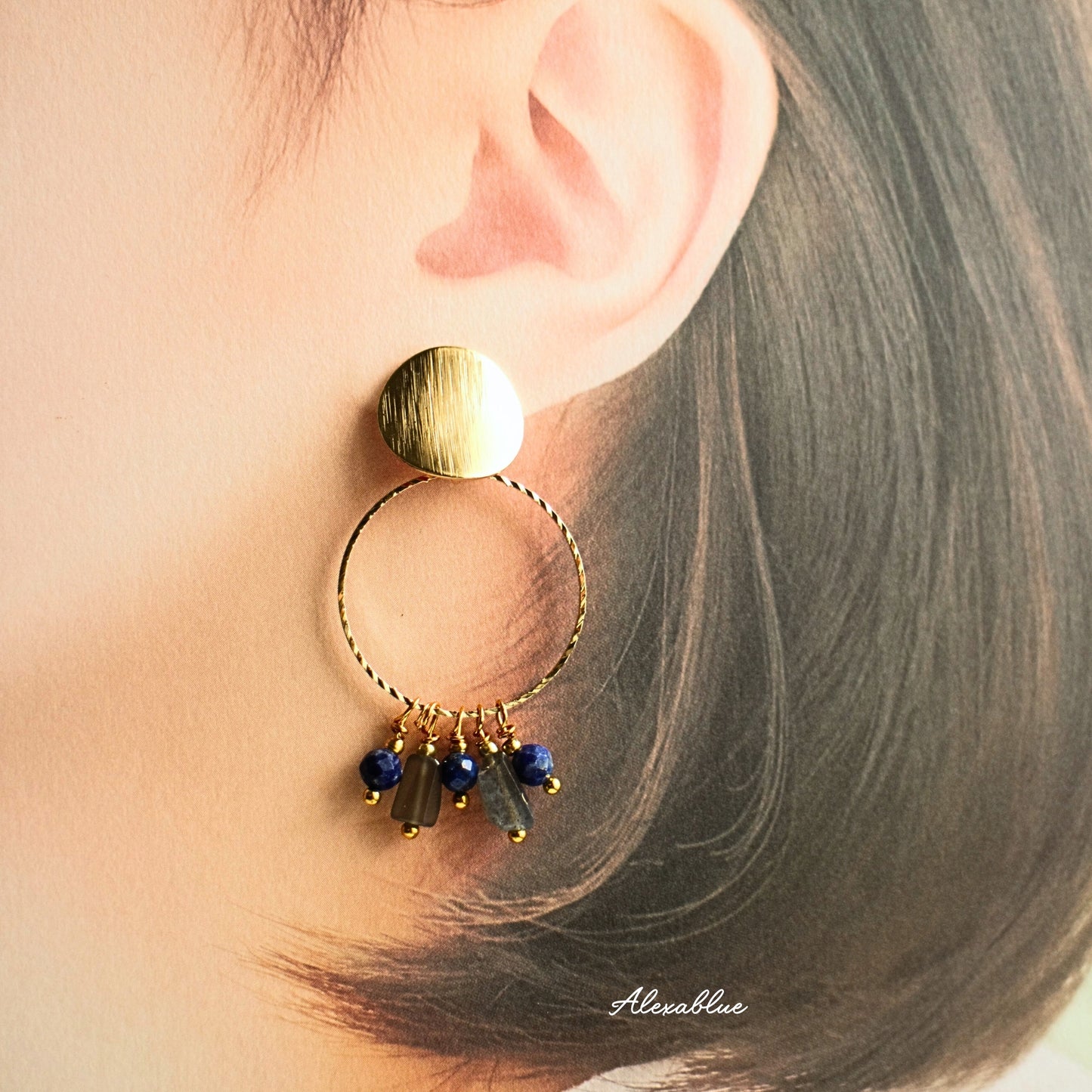 Labradorite & Lapis Lazuli Earrings - Natural Stone Earrings - December Birthstone